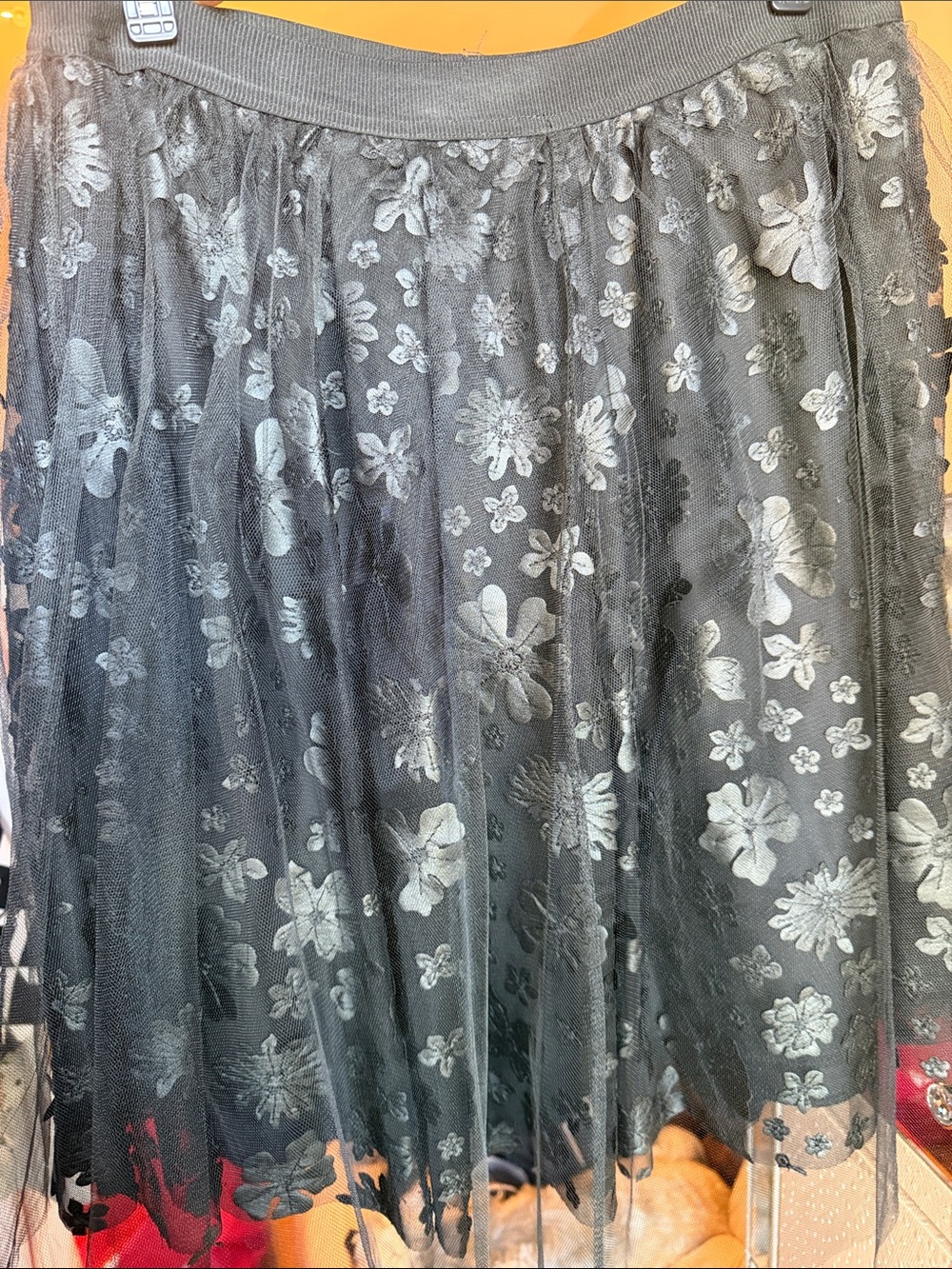 Italian Designer Black Leather & Lace Skirt